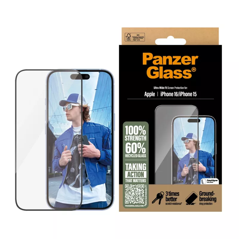 PanzerGlass ® ochranná fólia displeja iPhone 16 | 15 | Ultra-Wide Fit