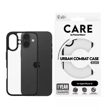 PanzerGlass CARE™ by ® Urban Combat puzdro transparentné s čiernym rámom iPhone 16