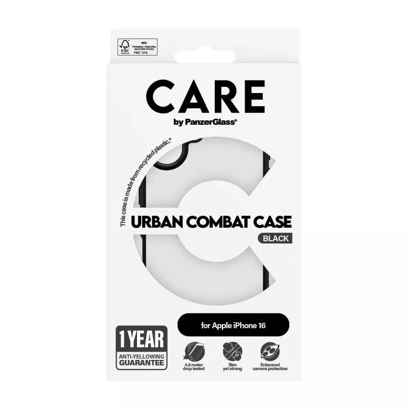 PanzerGlass CARE™ by ® Urban Combat puzdro transparentné s čiernym rámom iPhone 16