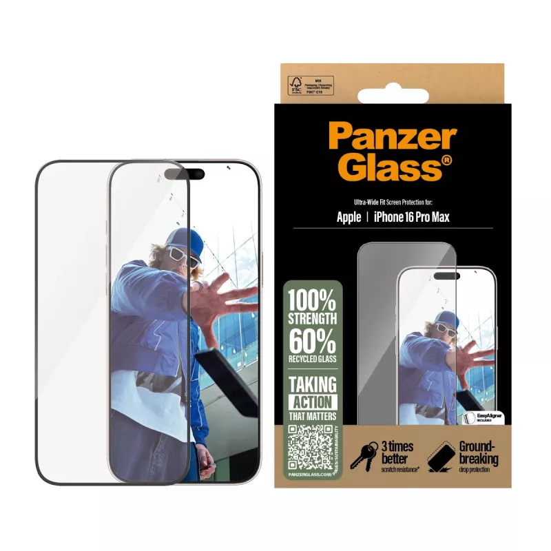 PanzerGlass® ochranná fólia displeja iPhone 16 Pro Max | Ultra-Wide Fit