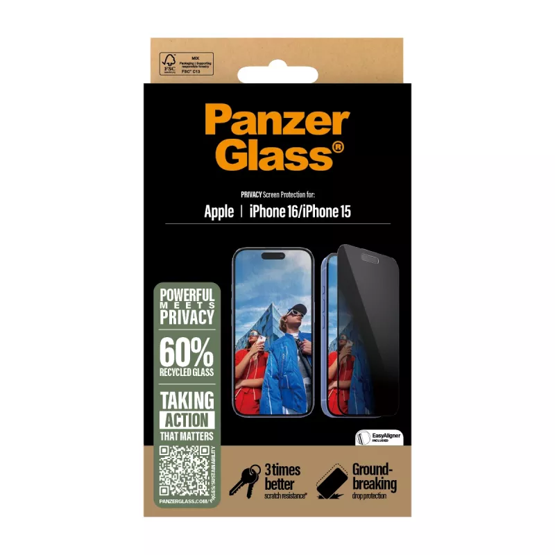 PanzerGlass® Privacy Screen Protector iPhone 16 | 15 | Ultra-Wide Fit s EasyAligner