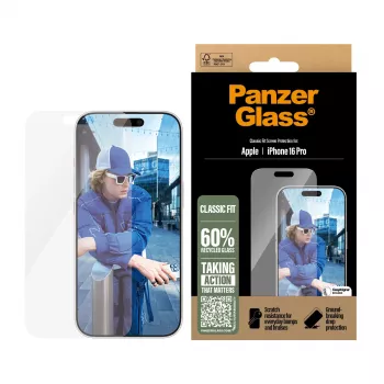 PanzerGlass ® ochranná fólia displeja iPhone 16 Pro | Classic Fit, Apple, Apple - iPhone 16 Pro, suchá aplikácia, odolná proti poškriabaniu, odolná proti nárazu, transparentná, 1 kus