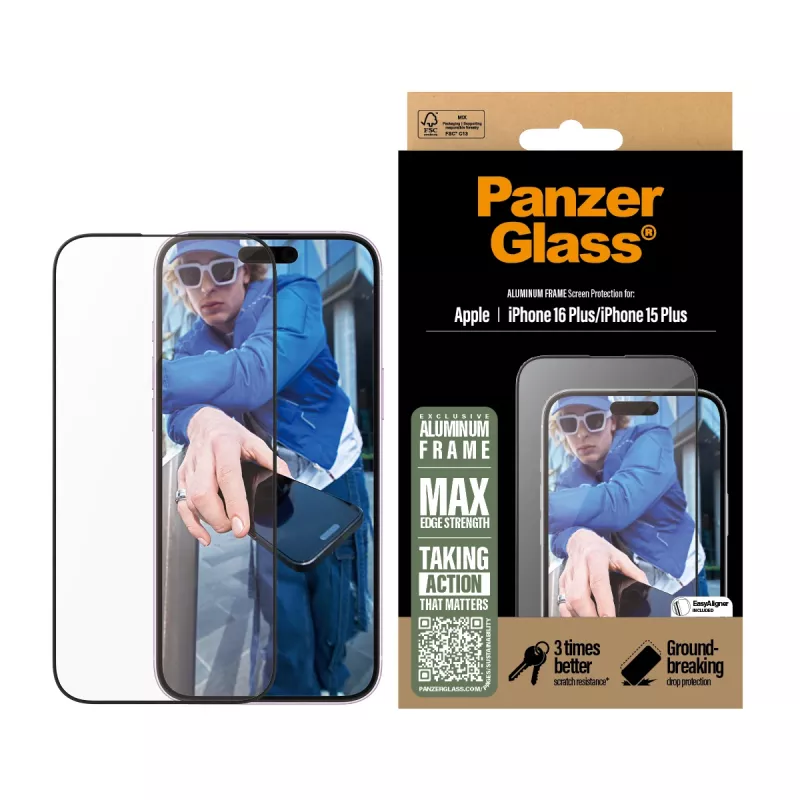 PanzerGlass® ochrana displeja hliníkový rám iPhone 16 Plus | 15 Plus | Ultra-Wide Fit