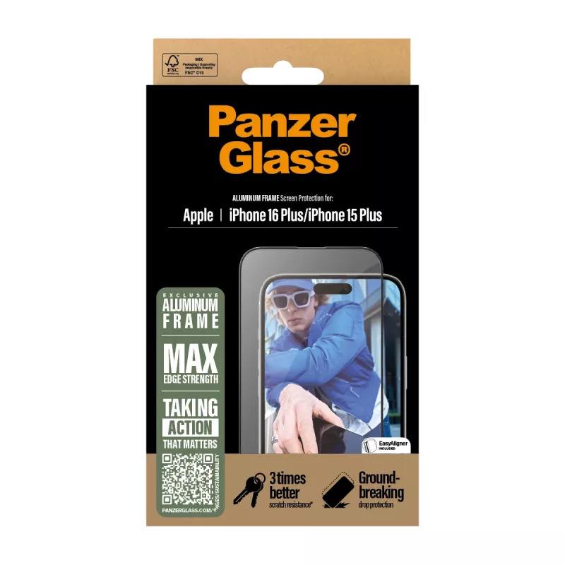 PanzerGlass® ochrana displeja hliníkový rám iPhone 16 Plus | 15 Plus | Ultra-Wide Fit