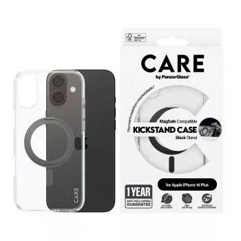 PanzerGlass CARE™ by ® Case transparentný s čiernym stojanom & MagSafe iPhone 16 Plus