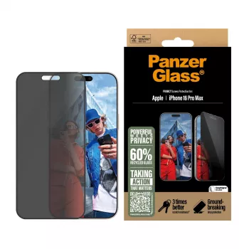 PanzerGlass ® Privacy Screen Protector iPhone 16 Pro Max | Ultra-Wide Fit s EasyAligner