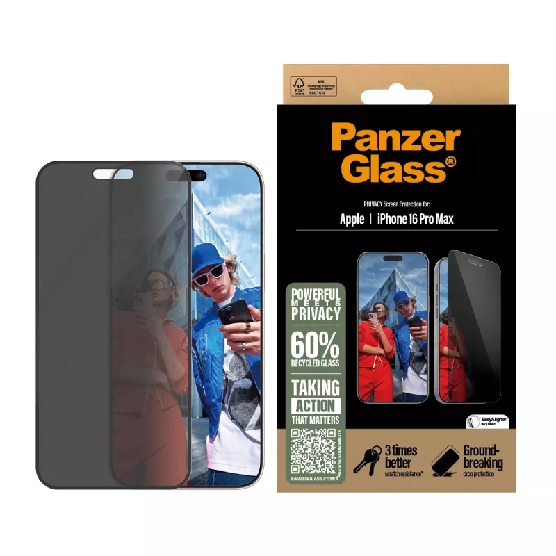 PanzerGlass ® Privacy Screen Protector iPhone 16 Pro Max | Ultra-Wide Fit s EasyAligner