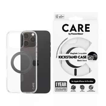 PanzerGlass CARE™ by ® puzdro transparentné s čiernym stojanom a MagSafe pre iPhone 16 Pro Max