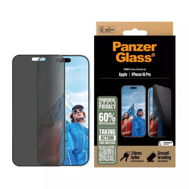 PanzerGlass ® ochranná fólia súkromia displeja iPhone 16 Pro | Ultra-Wide Fit s EasyAligner