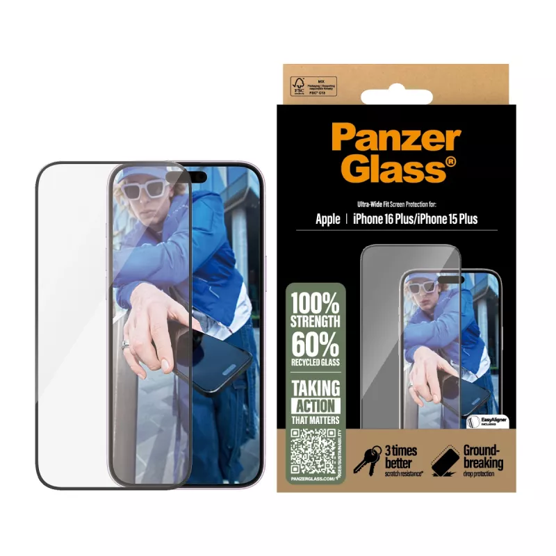 PanzerGlass ® ochranná fólia displeja iPhone 16 Plus | 15 Plus | Ultra-Wide Fit