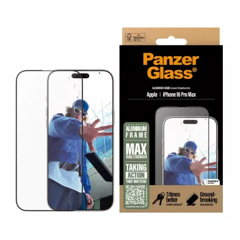 PanzerGlass® ochranná fólia displeja hliníkový rám iPhone 16 Pro Max | Ultra-Wide Fit