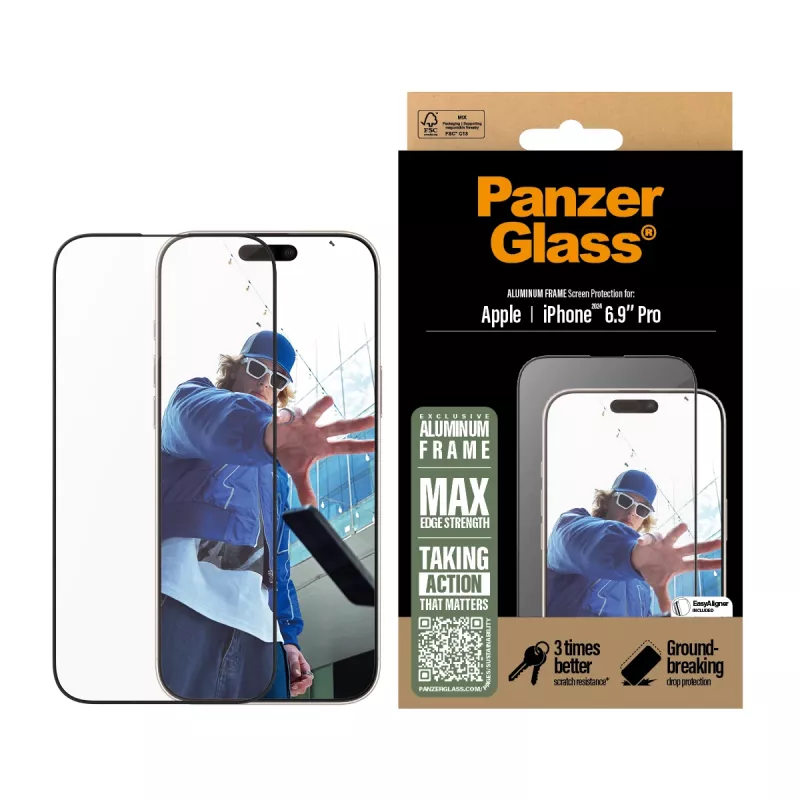 PanzerGlass® ochranná fólia displeja hliníkový rám iPhone 16 Pro Max | Ultra-Wide Fit