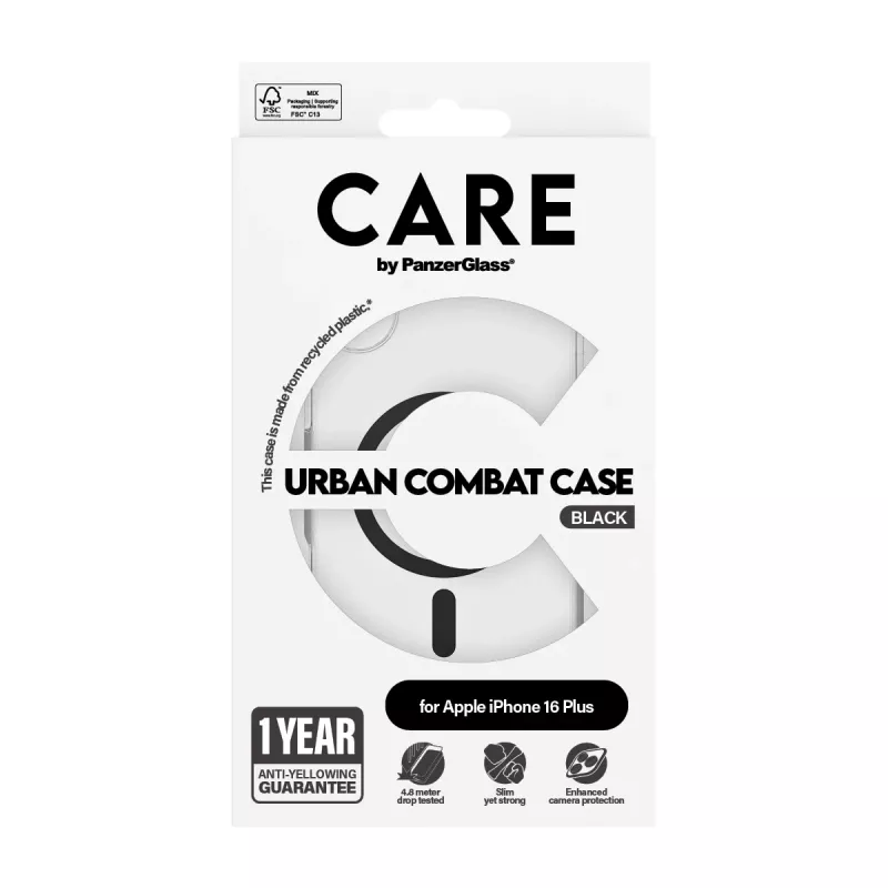 PanzerGlass CARE™ by ® Urban Combat puzdro transparentné s čiernym MagSafe iPhone 16 Plus