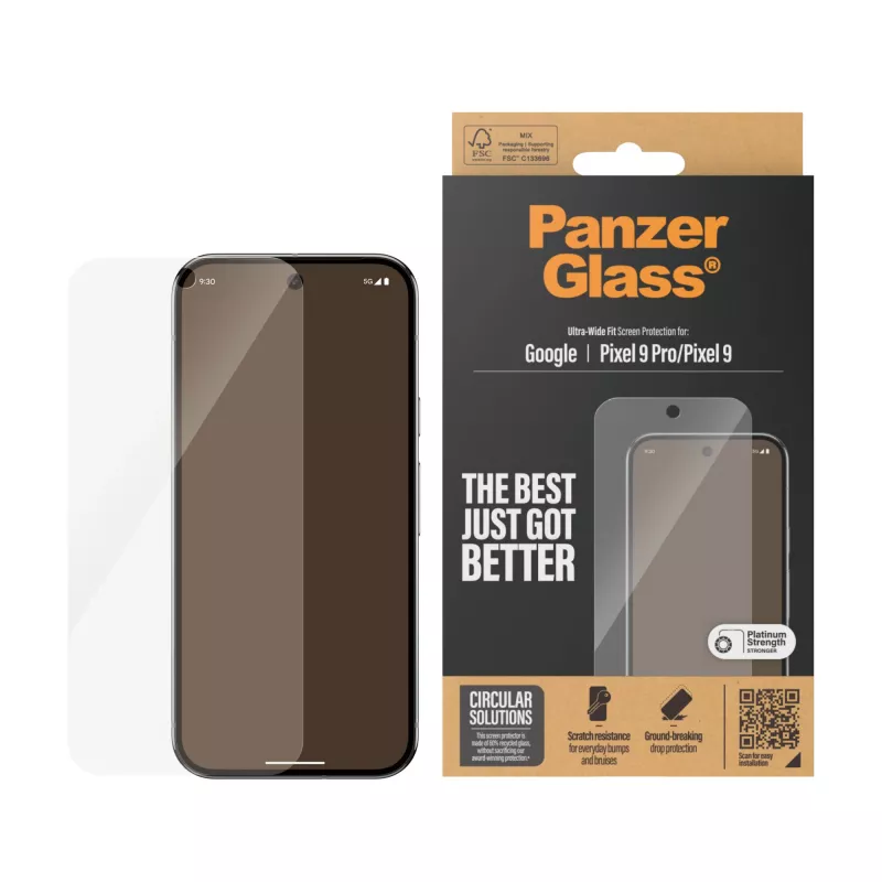PanzerGlass ochranná fólia displeja Google Pixel 9 | 9 Pro Ultra-Wide Fit odolná proti poškriabaniu a nárazom