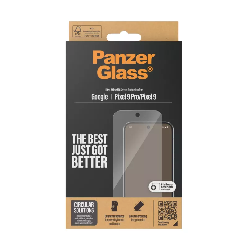 PanzerGlass ochranná fólia displeja Google Pixel 9 | 9 Pro Ultra-Wide Fit odolná proti poškriabaniu a nárazom