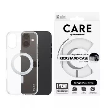 PanzerGlass CARE™ by ® transparentné puzdro so strieborným stojanom a MagSafe iPhone 16 Plus