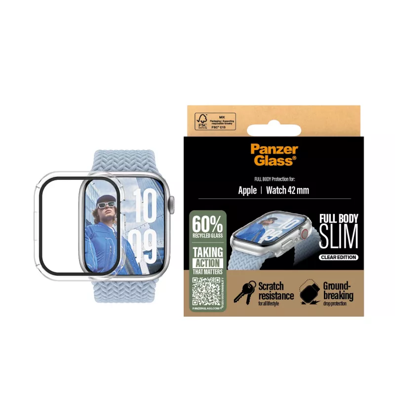 PanzerGlass Snappie Full Body Slim ochrana displeja pre Apple Watch 10 42mm, priehľadná
