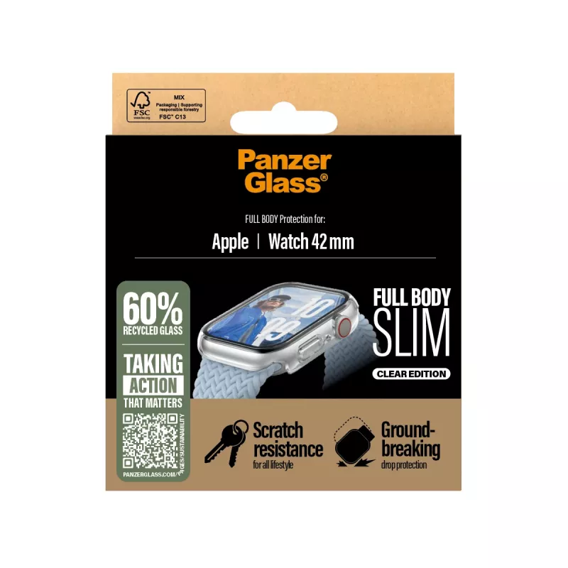 PanzerGlass Snappie Full Body Slim ochrana displeja pre Apple Watch 10 42mm, priehľadná