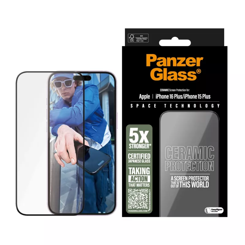 PanzerGlass ® keramická ochrana displeja pre iPhone 16 Plus | 15 Plus | Ultra-Wide Fit s EasyAligner