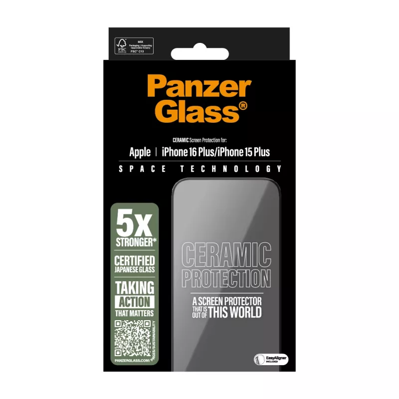 PanzerGlass ® keramická ochrana displeja pre iPhone 16 Plus | 15 Plus | Ultra-Wide Fit s EasyAligner