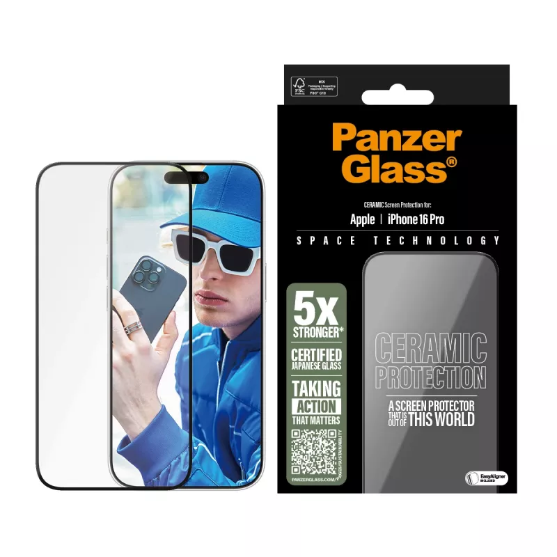 PanzerGlass ® keramická ochranná fólia displeja iPhone 16 Pro | Ultra-Wide Fit s EasyAligner