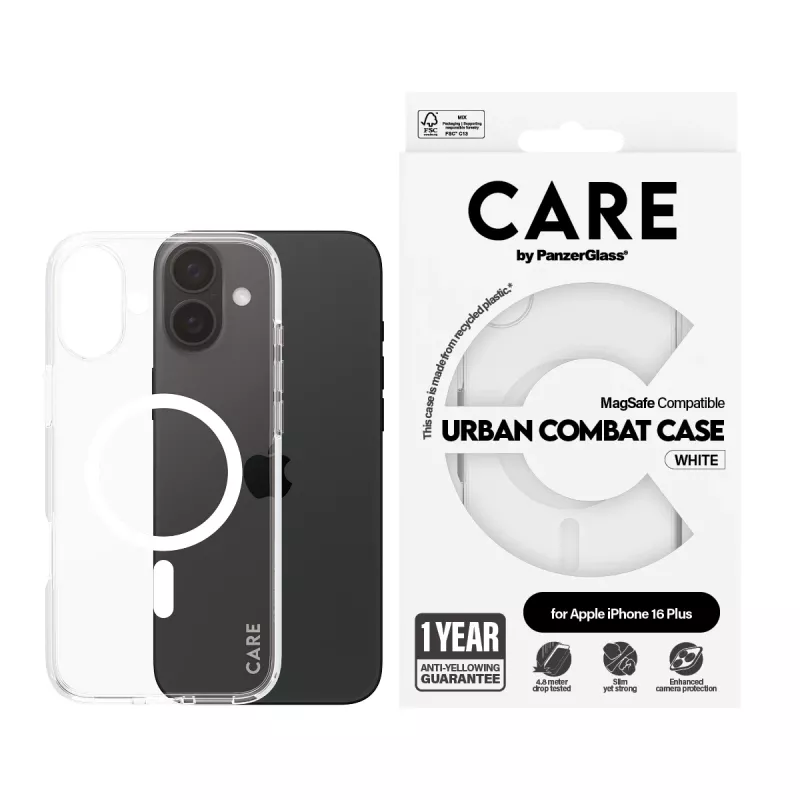 PanzerGlass CARE™ by ® Urban Combat puzdro Transparent w. White MagSafe iPhone 16 Plus