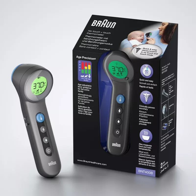 Braun BNT400 bezkontaktný čelný teplomer, sivý