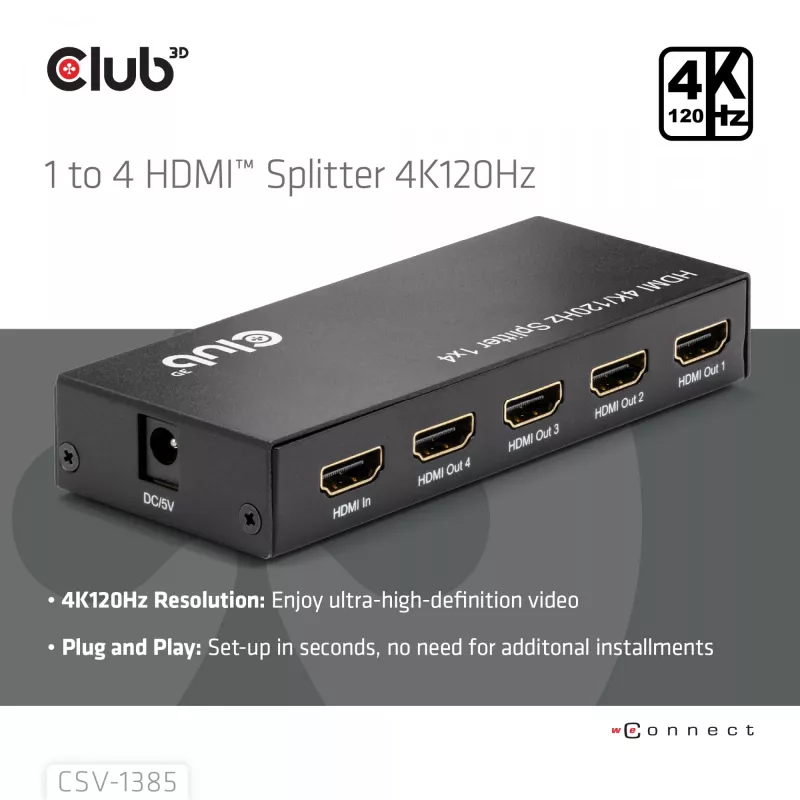 CLUB3D 1 na 4 HDMI™ rozbočovač 4K120Hz