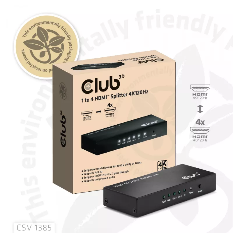 CLUB3D 1 na 4 HDMI™ rozbočovač 4K120Hz
