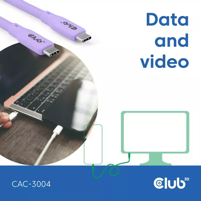 USB-C kábel CLUB3D CAC-3004 2m fialový