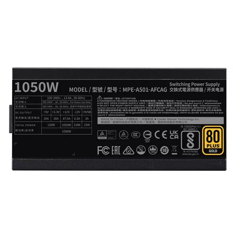 COOLER MASTER napájací zdroj MWE 1050 V2 Gold Full Modular 1050W ATX čierny
