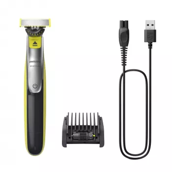 Fóliový holiaci strojček Philips OneBlade 360 QP2734/23 — 1 čepeľ, nabíjateľný Li‑Ion, 60 min. výdrž, zelená/sivá