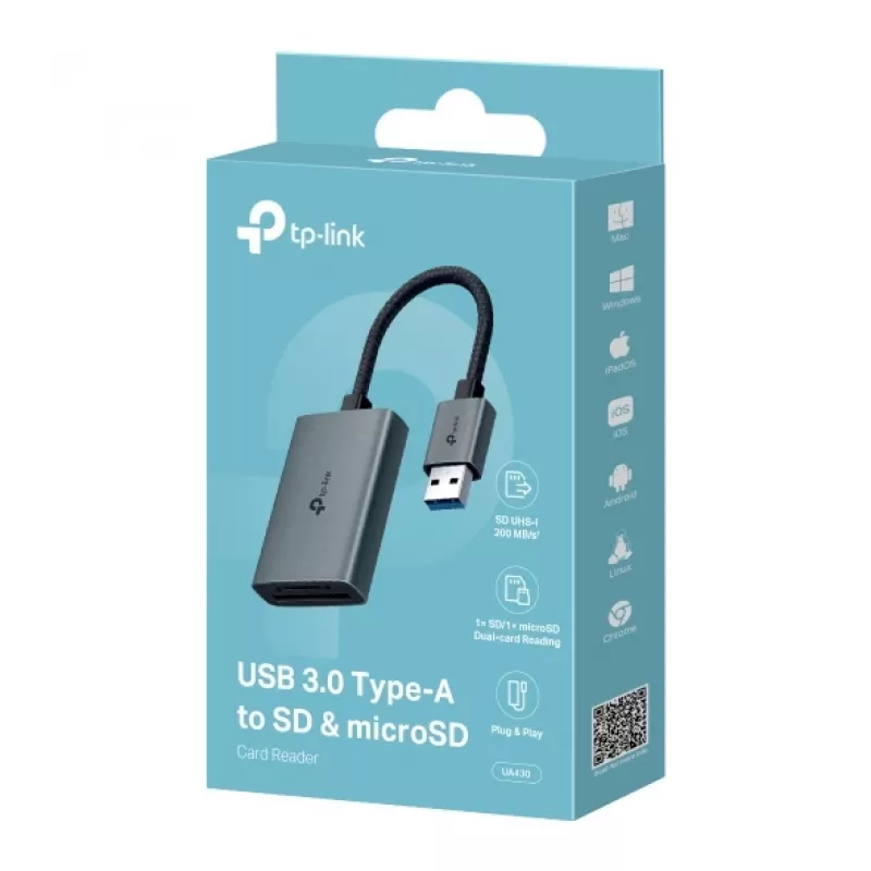 Čítačka kariet TP-LINK UA430 USB 3.2 Gen 1 Type-C — MicroSD / SD, sivá