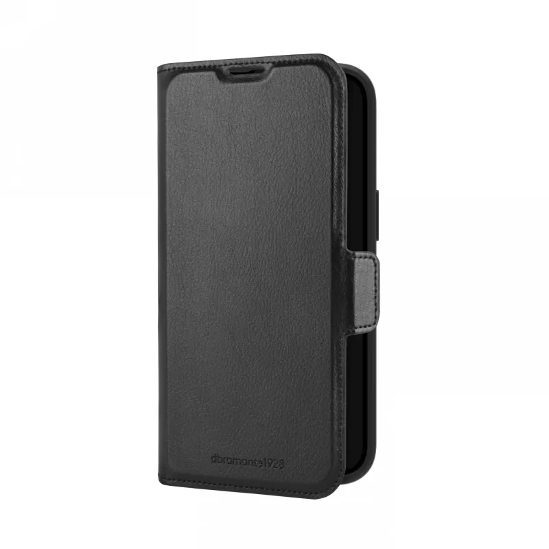 dbramante1928 Oslo Pro OPE4BL006535 puzdro s vyklápacím krytom pre iPhone 16e / 17e, PU a plast, čierne