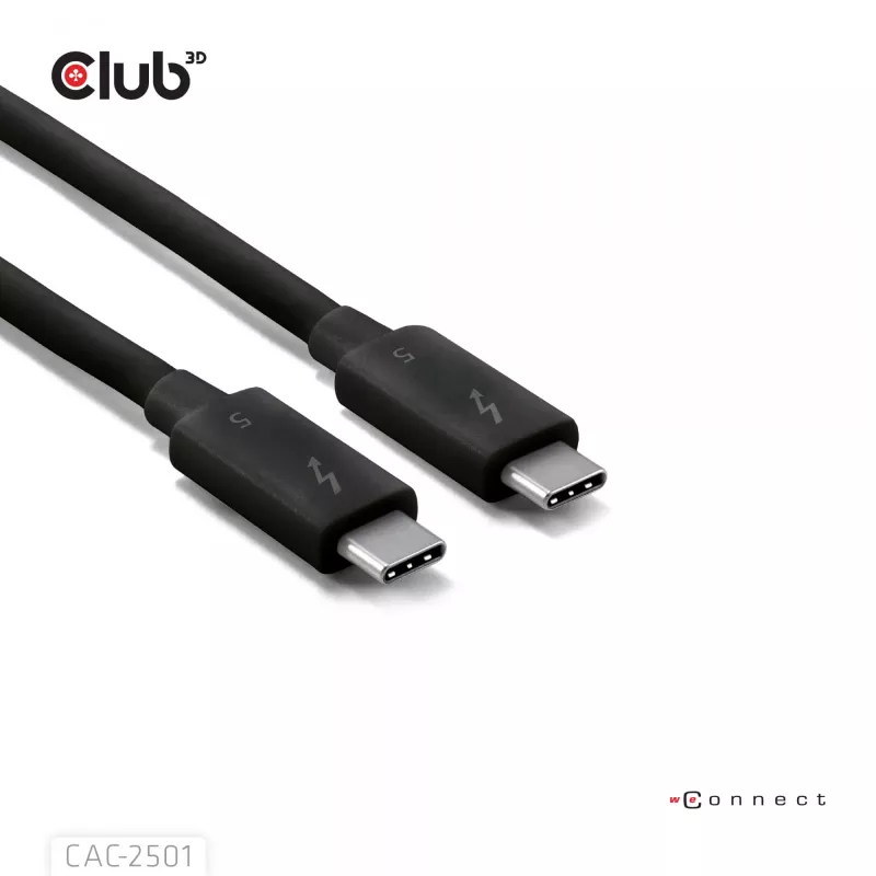 CLUB3D Thunderbolt™ 5 certifikovaný kábel 8K240Hz dáta 80/120 Gbps EPR 240 Watt M/M 1m / 3,28ft