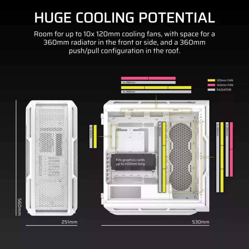 CORSAIR PC skriňa - 5000T Mid-Tower High-Performance - biela