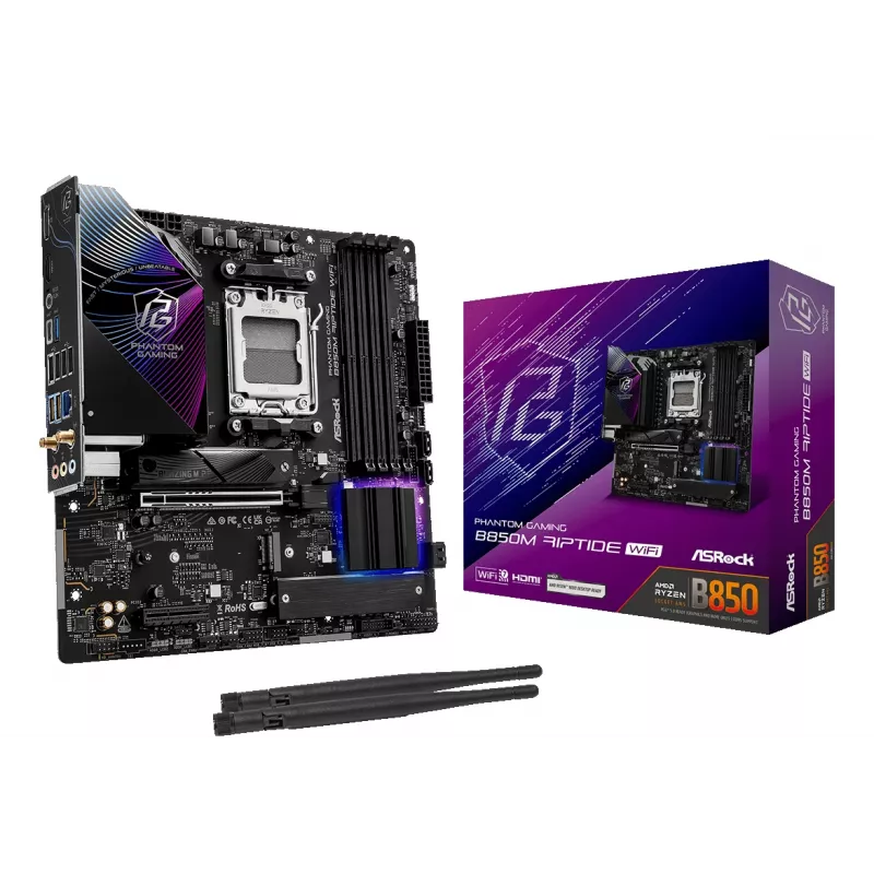ASRock základná doska B850M Riptide WiFi AM5 AMD B850 4 X DDR5 1 X HDMI 2.1 Tmds/frl 8g 1 X DisplayPort 1.4 With DSC mATX