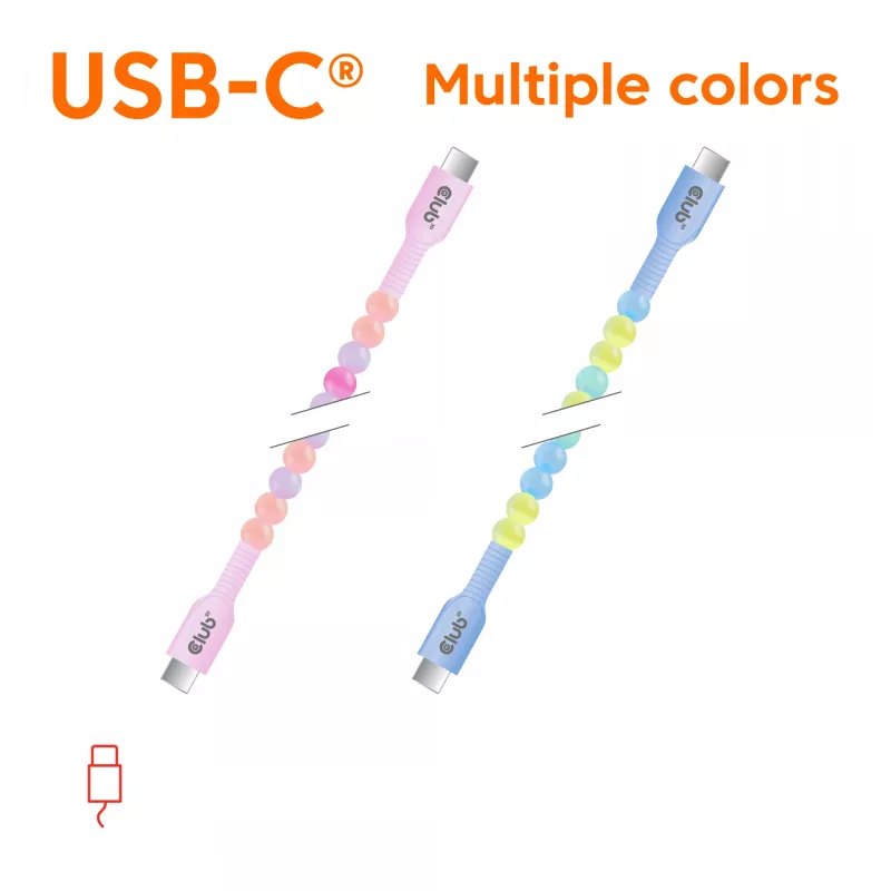 Club 3D CAC-3010 kábel USB-C na USB-C s korálkami, 2 m, PD 60 W, 480 Mbps, ružový