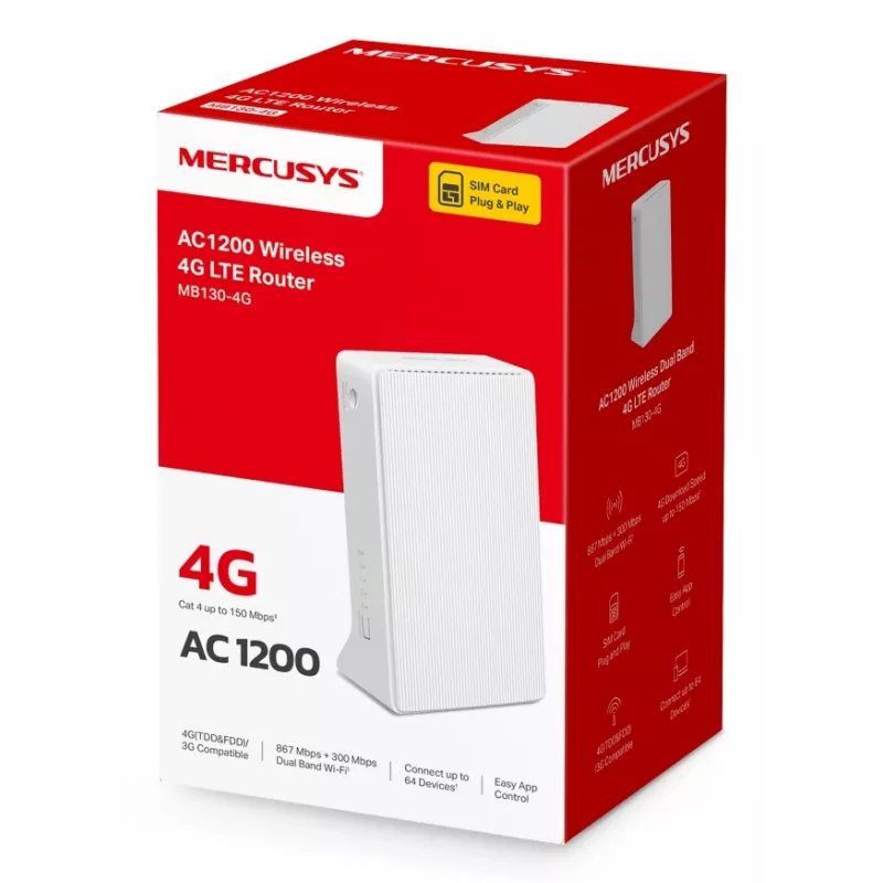 MERCUSYS MB130-4G WLAN router Ethernet dual-band (2,4 GHz / 5 GHz) – biely