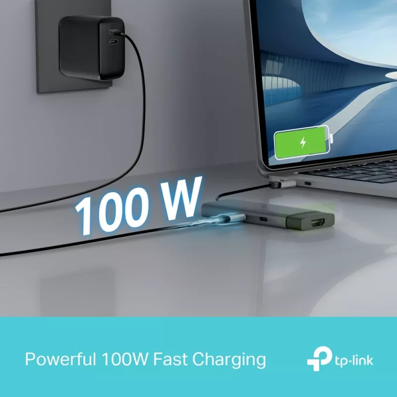 TP-Link UH5020C USB-C rozbočovač, 5 portov, HDMI 4K@60Hz, 100 W Power Delivery, 1x USB-C, 2x USB-A, 5 Gbps, hliník, sivý