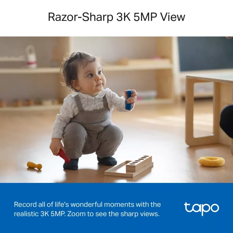 TP-Link Tapo Pan/Tilt AI Home Security Wi-Fi kamera SPEC: 3K 5MP (2880×1620), 2.4 GHz, horizontálne 360º