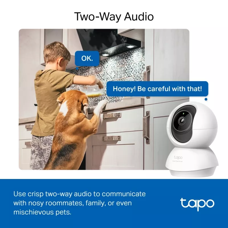 TP-Link Tapo Pan/Tilt AI Home Security Wi-Fi kamera SPEC: 3K 5MP (2880×1620), 2.4 GHz, horizontálne 360º