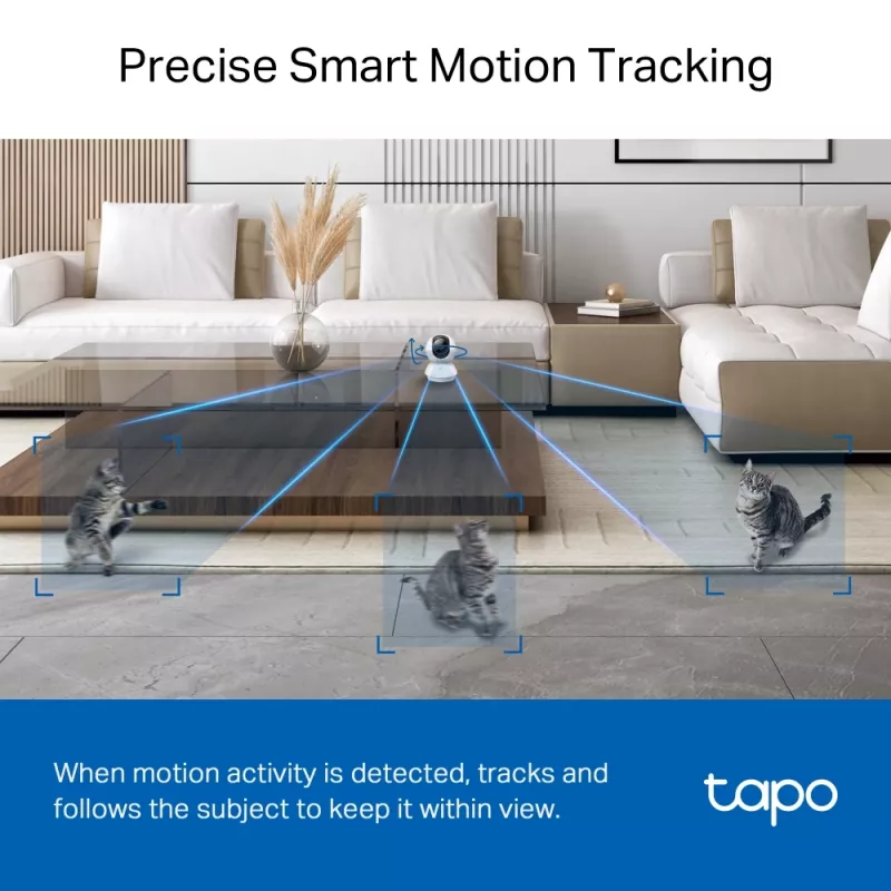 TP-Link Tapo Pan/Tilt AI Home Security Wi-Fi kamera SPEC: 3K 5MP (2880×1620), 2.4 GHz, horizontálne 360º
