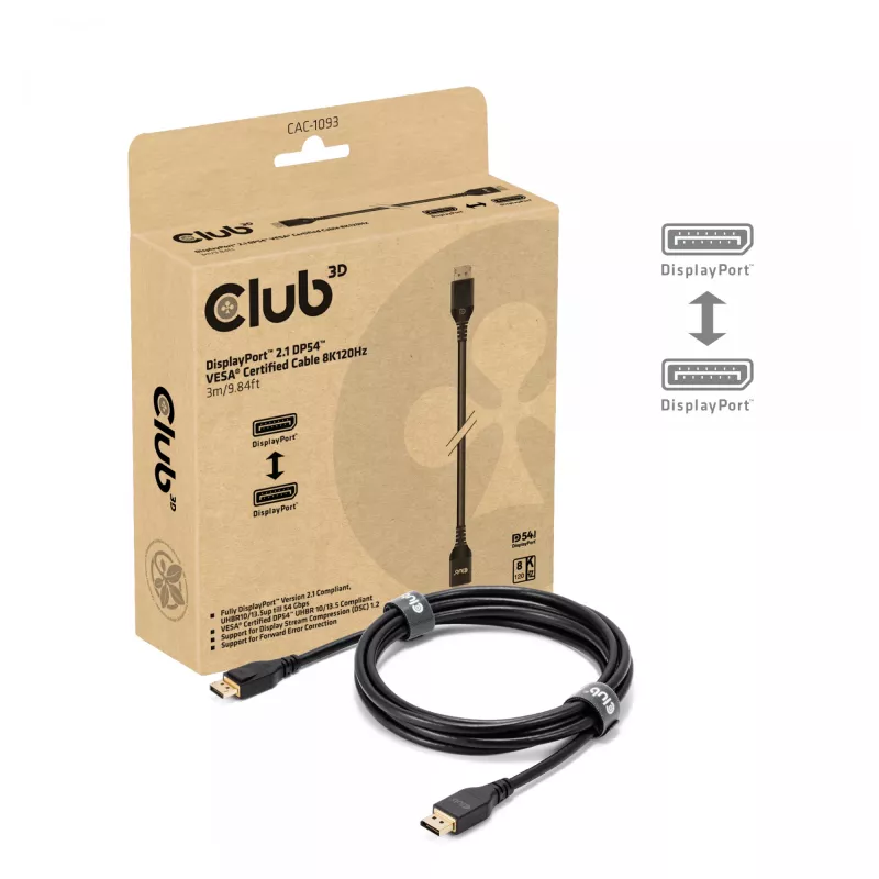 CLUB3D DisplayPort™ 2.1 DP54™ VESA® certifikovaný kábel 8K120Hz 3m/ 9.84ft
