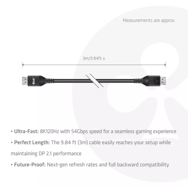 CLUB3D DisplayPort™ 2.1 DP54™ VESA® certifikovaný kábel 8K120Hz 3m/ 9.84ft