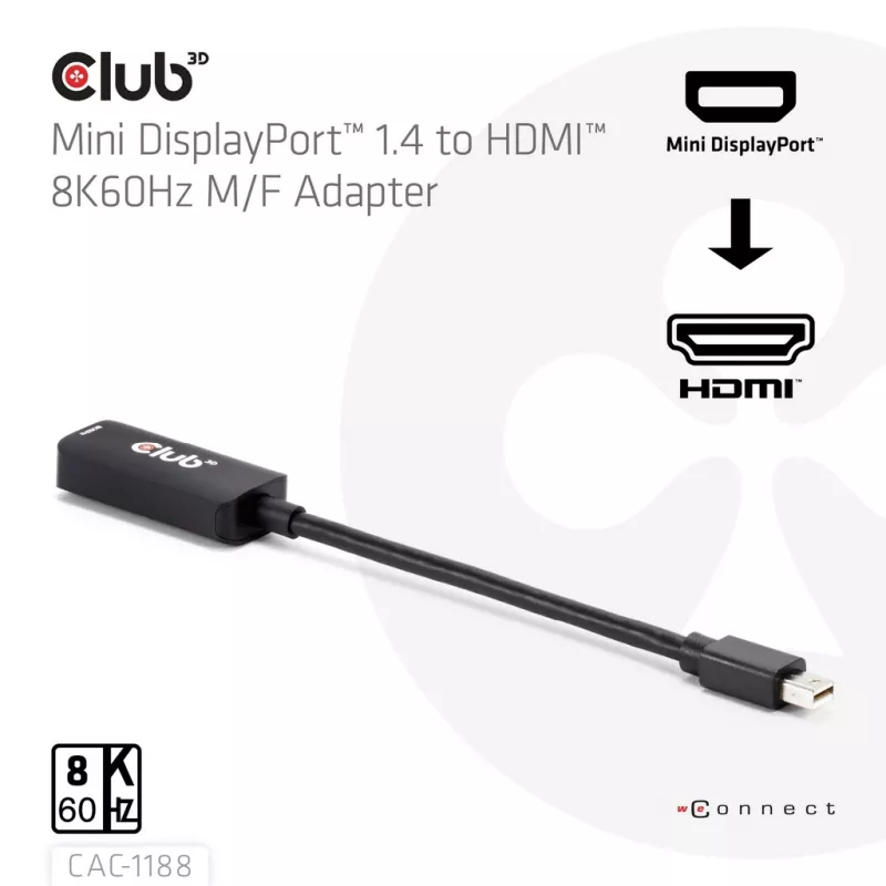Adapter club 3d Mini DisplayPort 1.4 na HDMI 8K60Hz M/F, Mini DisplayPort konektor samec