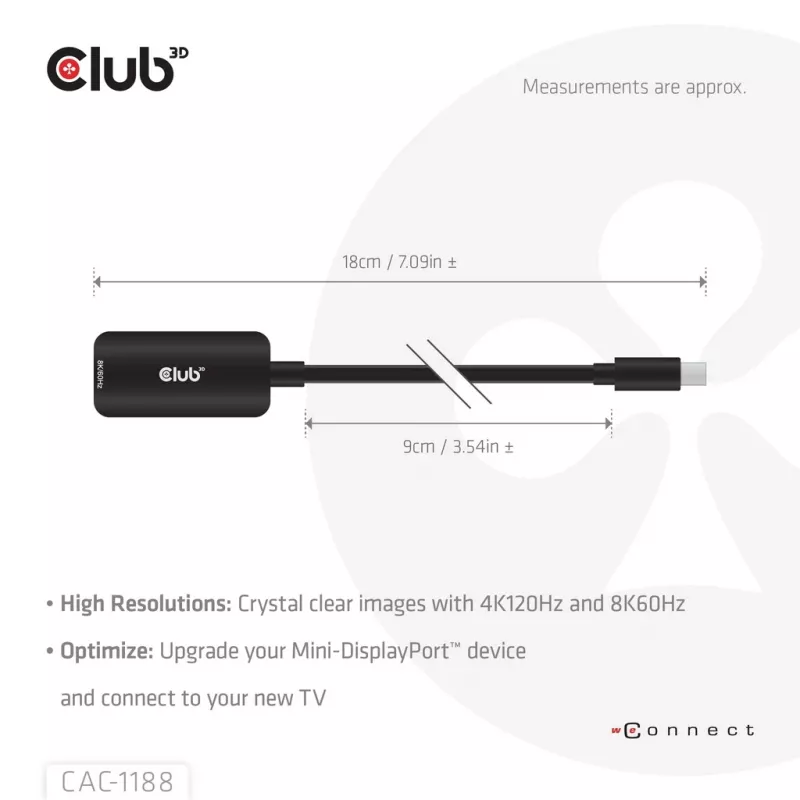 Adapter club 3d Mini DisplayPort 1.4 na HDMI 8K60Hz M/F, Mini DisplayPort konektor samec