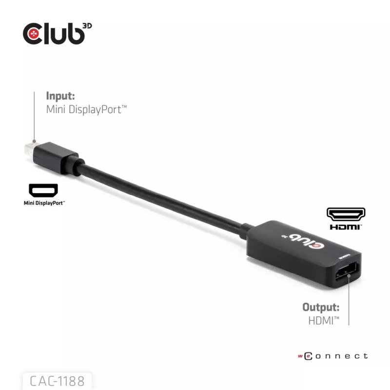 Adapter club 3d Mini DisplayPort 1.4 na HDMI 8K60Hz M/F, Mini DisplayPort konektor samec