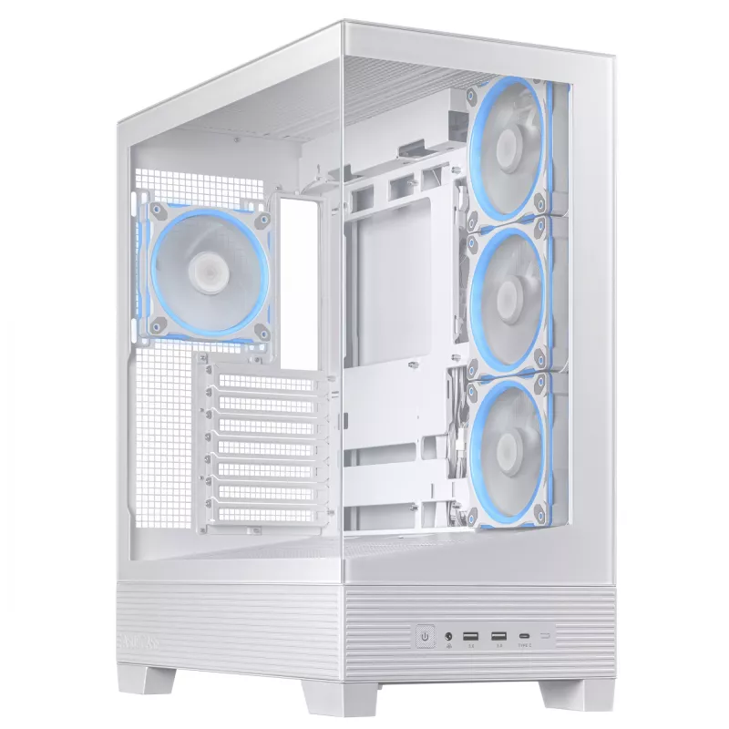 PC skriňa ASUS A31 Plus TG ARGB WHITE Midi Tower — ATX, temperované sklo, ARGB, 3x120mm + 1x120mm ventilátor, 38 cm GPU, 165 mm CPU chladič