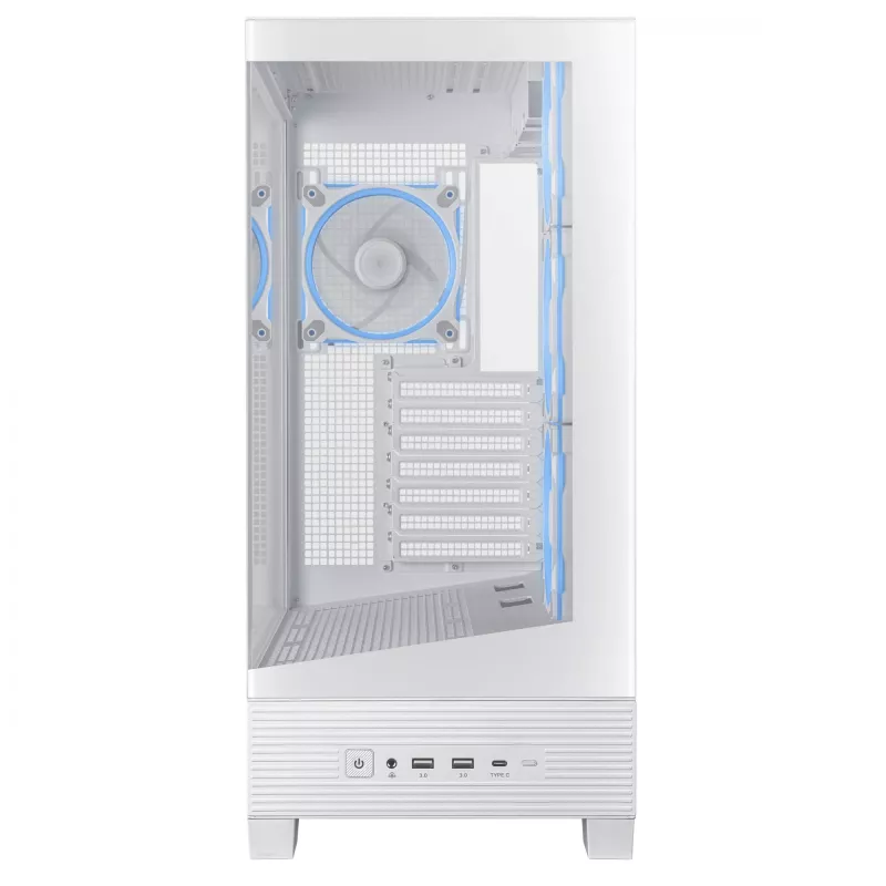 PC skriňa ASUS A31 Plus TG ARGB WHITE Midi Tower — ATX, temperované sklo, ARGB, 3x120mm + 1x120mm ventilátor, 38 cm GPU, 165 mm CPU chladič
